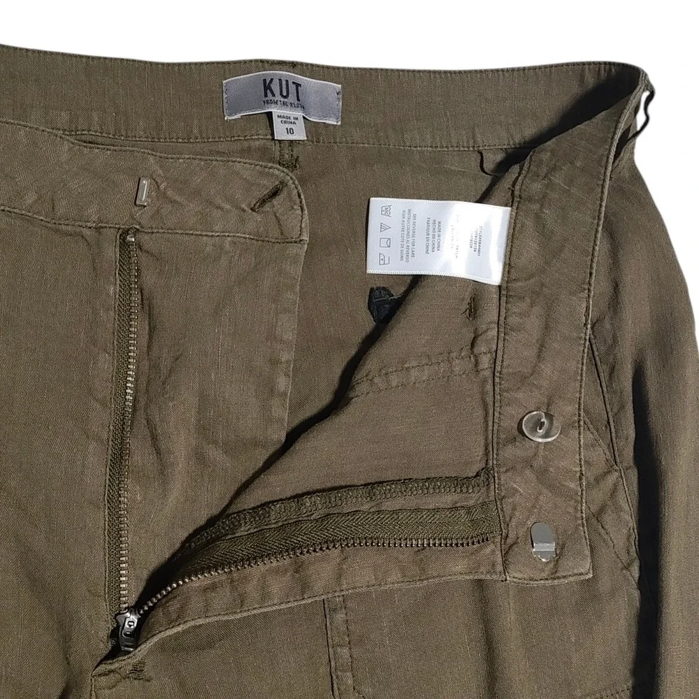 Kut from the Kloth Topaz Wide Leg Linen Blend Pants Olive Green Earthy Size 10 - Picture 6 of 9